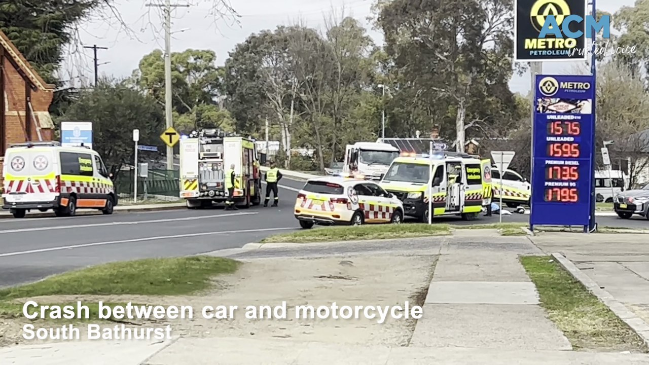 Motorcycle and car collide, South Bathurst