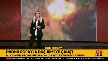 Rus askerden ilginç yöntem! Dronu sopayla düşürmeye çalıştı