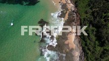 white sand beach in frazer park, new south wales, australia - aerial drone shot