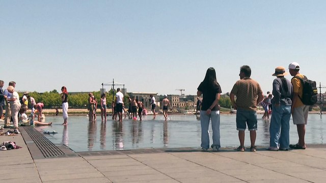 Vague de chaleur : des personnes se rafraîchissent dans le miroir d'eau à Bordeaux