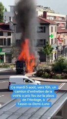 Incendie spectaculaire en pleine rue à Tassin-la-Demi-Lune