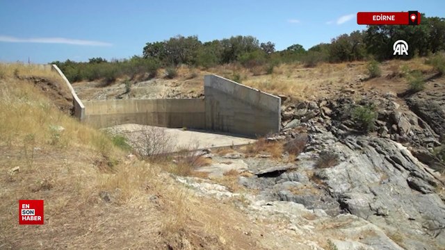 Edirne'de kuraklık nedeniyle göletteki su seviyesi azalınca ürünler kurudu