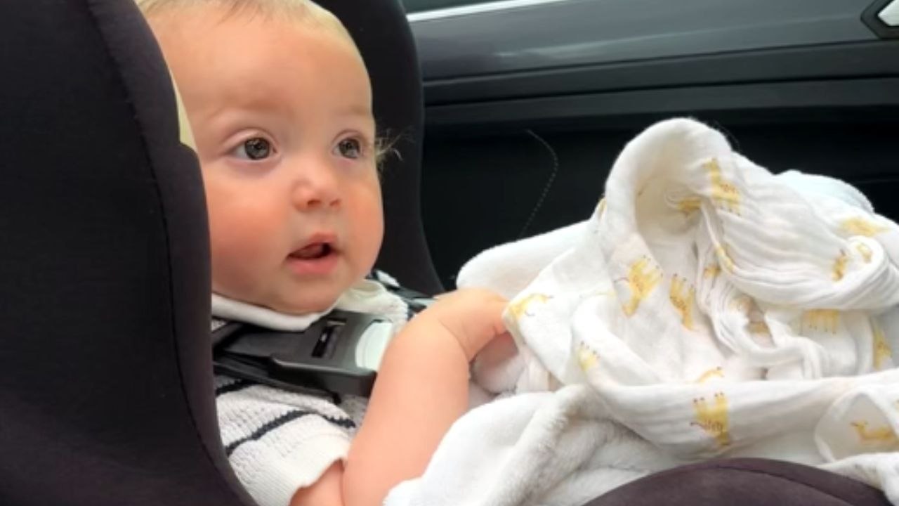 Little one hears the beat and instantly starts jamming with joy