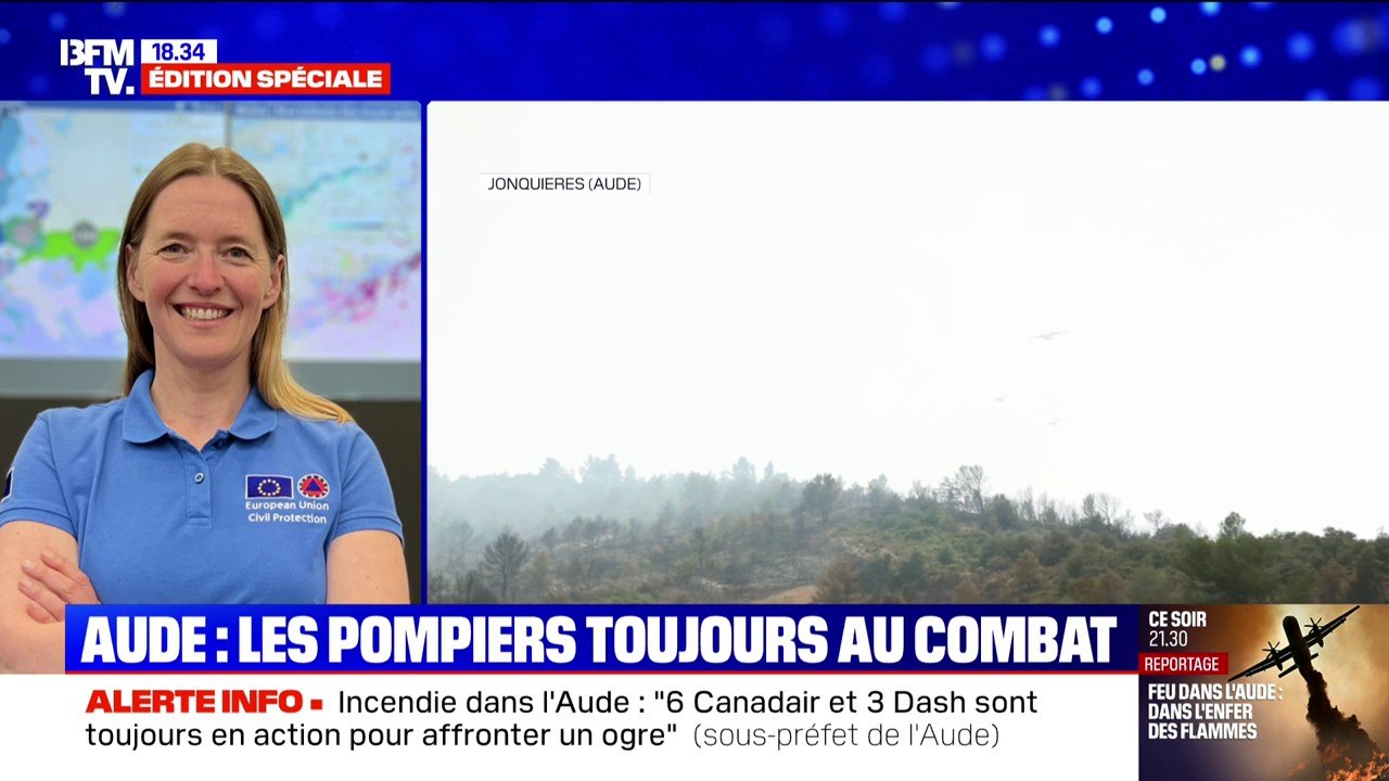 Incendie dans l'Aude: "L'Union européenne finance une flotte aérienne composée de 12 Canadair et de cinq hélicoptères", indique Claire Kowalewski, colonelle de sapeur-pompier détachée à la Commission européenne