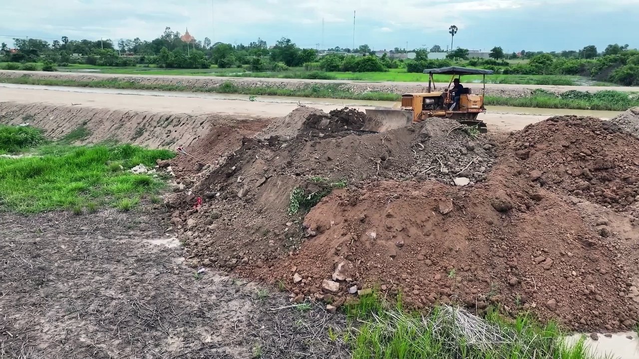 The Best!! Dump Truck Unloads Massive Dirt Pile to Dumping Fill Flooded, Bulldozer Pushing Fast