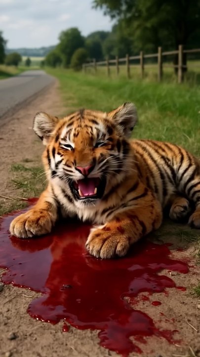 Poor kitten save poor tiger #ai #kitten #cuteanimals #funny #cute #rescue #tiger