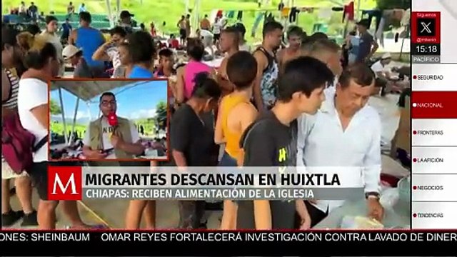 Caravana migrante descansa en Huixtla, Chiapas; iglesia les proporciona alimentos