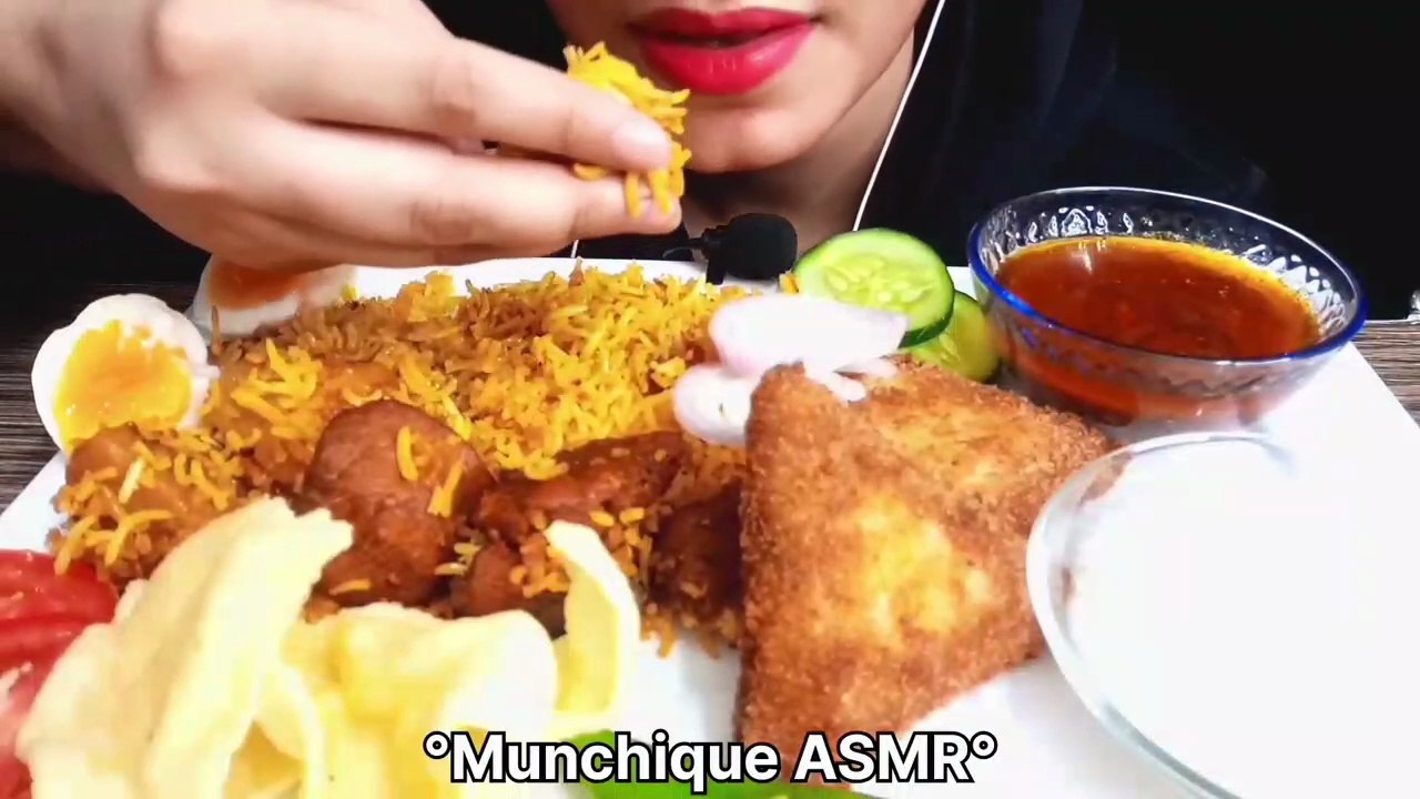 Eating Spicy Biryani Samosa Chicken Curry | ASMR Eating - No Talking Mukbang
