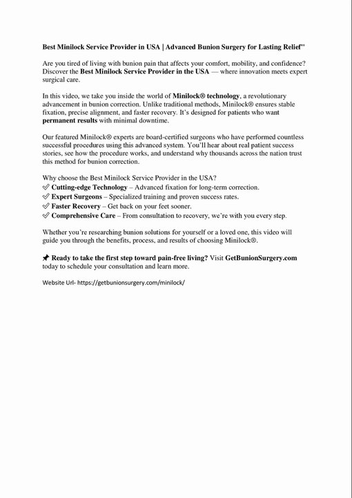 Best Minilock Service Provider in USA | Advanced Bunion Surgery for Lasting Relief"