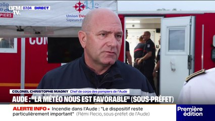 Feu fixé dans l’Aude: “Les objectifs de la journée sont de traiter les lisières et les points chauds”, explique le colonel Christophe Magny, chef de corps des pompiers de l’Aude