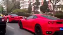 30 Ferraris leaving gas station