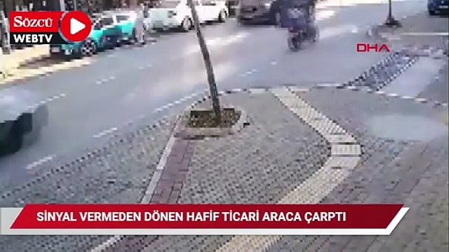 Sinyal vermeden dönen hafif ticari araca çarpan motosikletin sürücüsü yaralandı