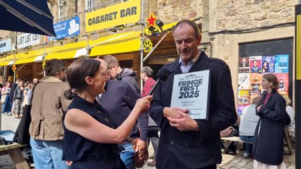 Henry Naylor speaks to Jane Bradley after receiving his Scotsman Fringe First Award