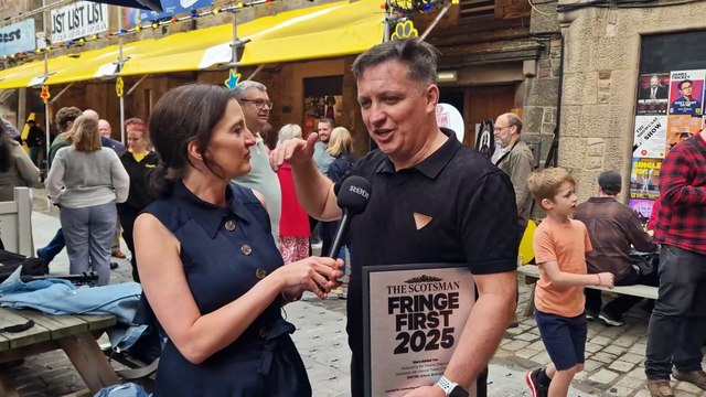 Johnny McKnight speaks to Jane Bradley after receiving his Scotsman Fringe First Award