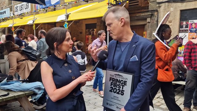 Christian Barry speaks to Jane Bradley after receiving The Scotsman Fringe First Award