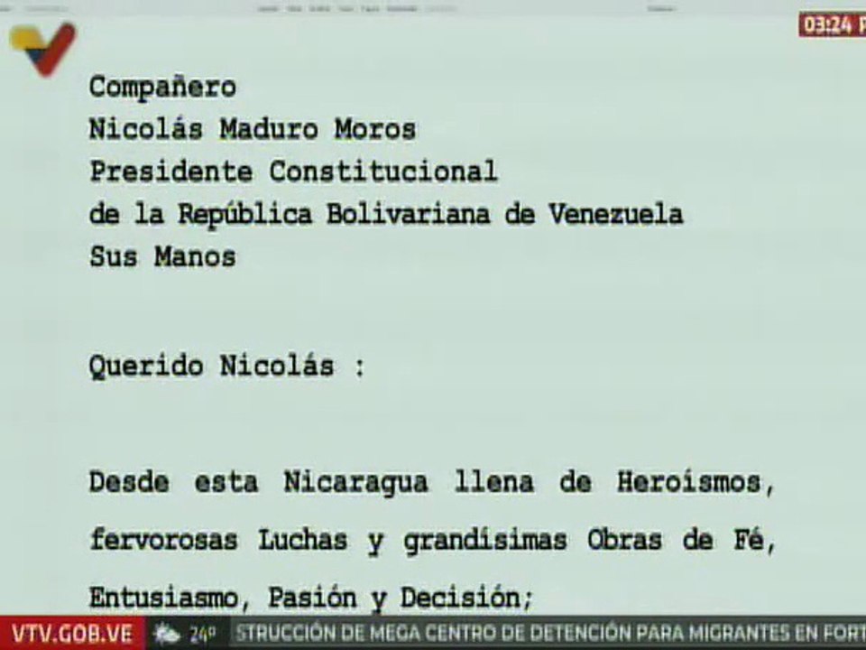 Presidente Ortega envía mensaje de hermandad y resistencia a su homólogo venezolano