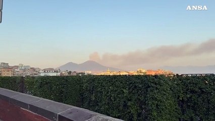 Fiamme sul Vesuvio, colonna di fumo visibile anche da Napoli