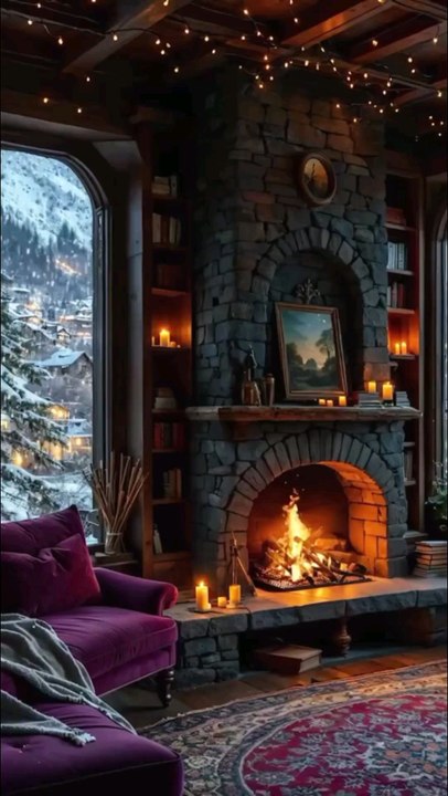 Winter Resort Cabin with Fireplace, Snowy Mountain Views & Cozy Camping Vibes.