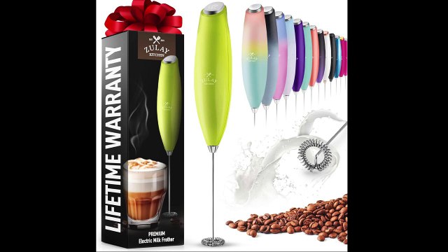 Zulay Titanium-Motor Milk Frother Wand with Stand – Bright Green, Easy-Clean Stainless Steel, Battery-Powered