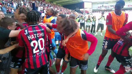 La joie guingampaise après le but de Louis Mafuta contre Le Mans