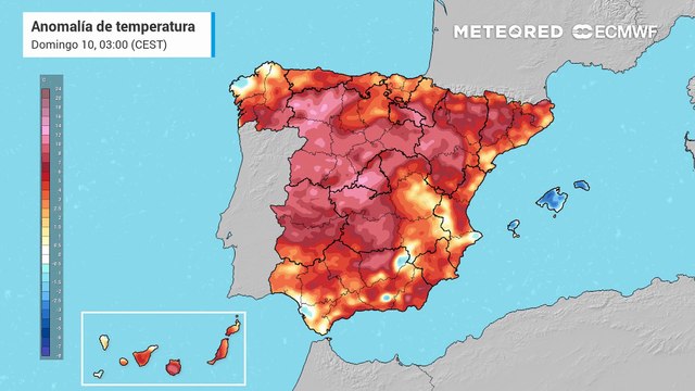 Anomalías de temperatura previstas en superficie para los próximos días