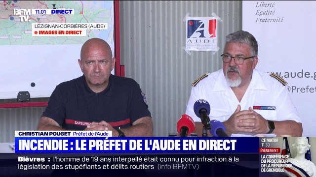 Incendie dans l'Aude: Une journée qui est compliquée (...) il y a toujours 90 km de lisière à traiter déclare le préfet Christian Pouget
