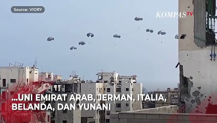 Momen Pesawat Multinasional Jatuhkan Bantuan Lewat Udara di Gaza