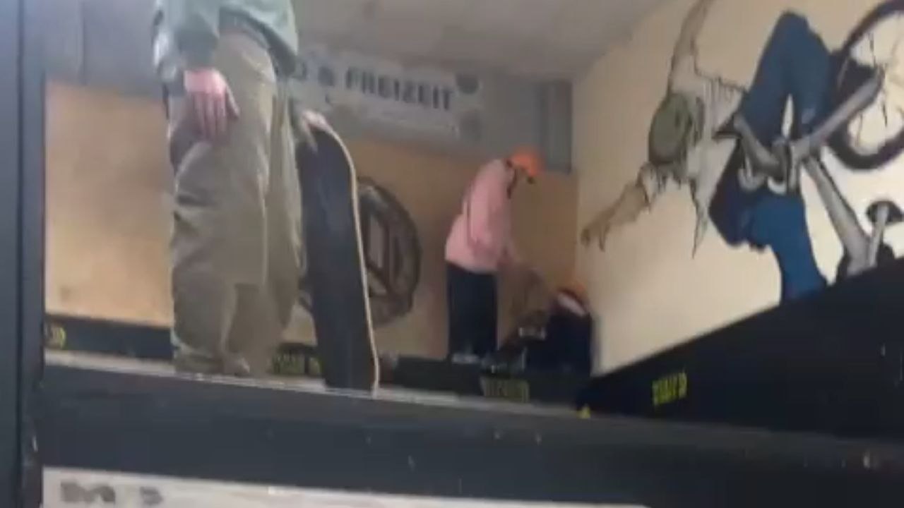 Skateboarding fail caught on camera as man falls while going down indoor ramp