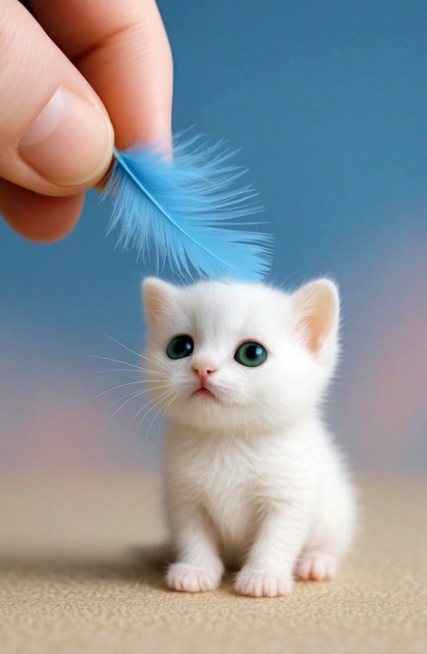 What happens if a tiny kitten is petted with feathers? #cat #kitten