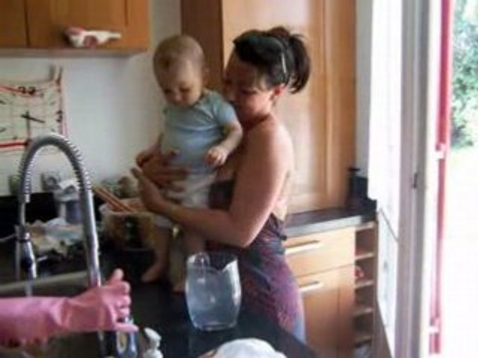 Milo la main dans le pot à eau