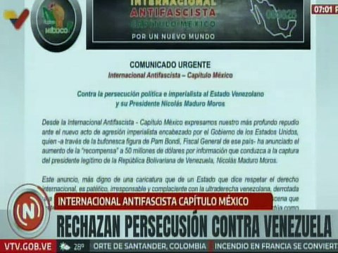 La Internacional Antifascista Cap. México repudia acciones injerencistas en contra del pdte. Maduro
