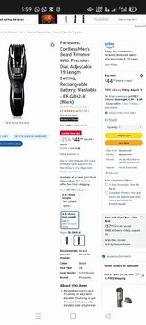 Panasonic Cordless Men's Beard Trimmer With Precision Dial, Adjustable 19 Length Setting, Rechargeable Battery, Washable - ER-GB42-K