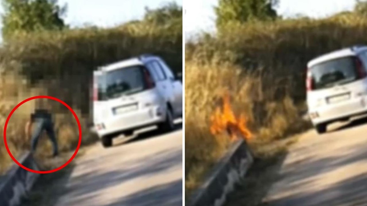 Il piromane in azione ripreso dalle telecamere ed arrestato ad Avellino: il momento in cui appicca il fuoco alle sterpaglie e scappa via