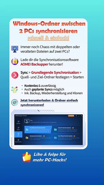 💻🔄 PC-zu-PC Dateisync – gratis mit AOMEI Backupper