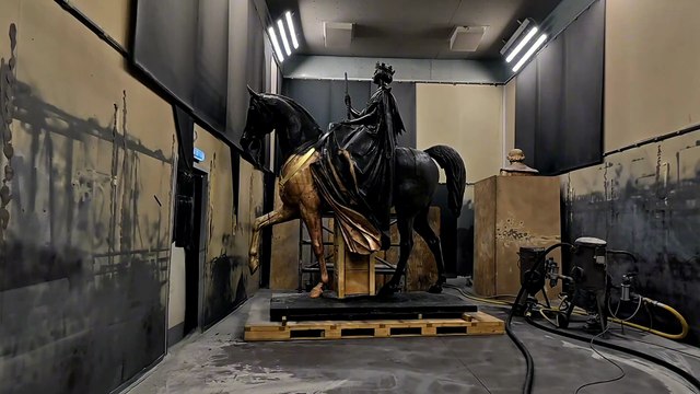 Queen Victoria statue from George Square in Glasgow cleaned during restoration.