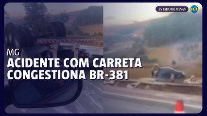 Acidente com carreta congestiona BR-381 no Centro-Oeste de Minas