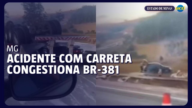 Acidente com carreta congestiona BR-381 no Centro-Oeste de Minas