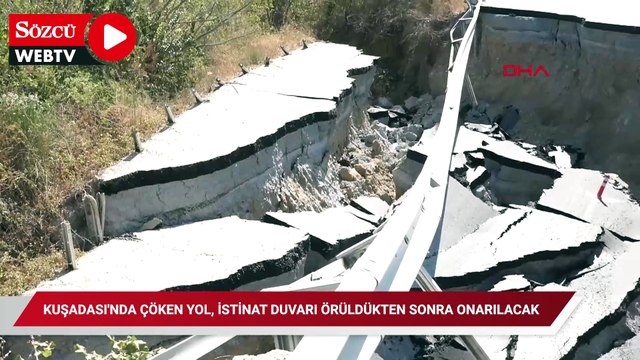 Kuşadası'nda çöken yol, istinat duvarı örüldükten sonra onarılacak