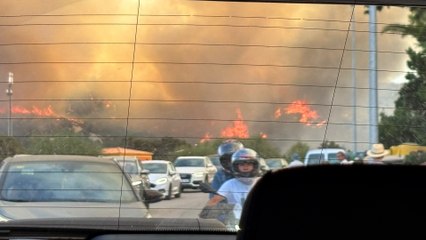 Nuevas imágenes del incendio de Tarifa por el que han desalojado viviendas en Atlanterra