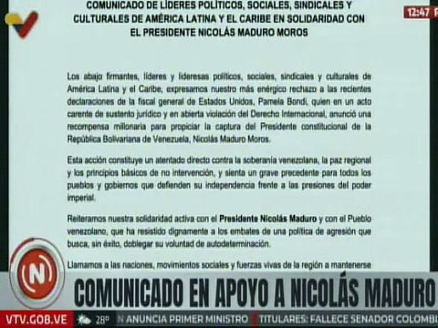 Líderes Políticos, Sociales y Culturales de América Latina y El Caribe respaldan al pdte. Maduro