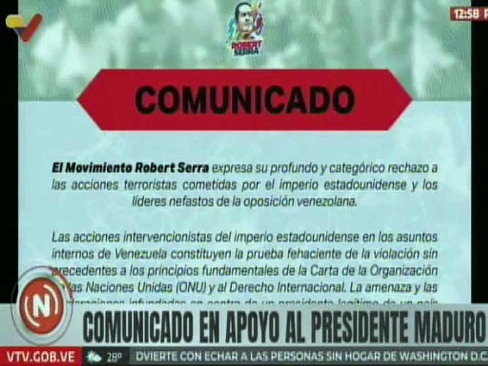 Movimiento Robert Serra expresa rechazo por acciones terroristas de EE. UU. contra el pdte. Maduro