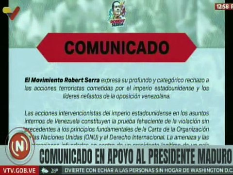 Movimiento Robert Serra expresa rechazo por acciones terroristas de EE. UU. contra el pdte. Maduro