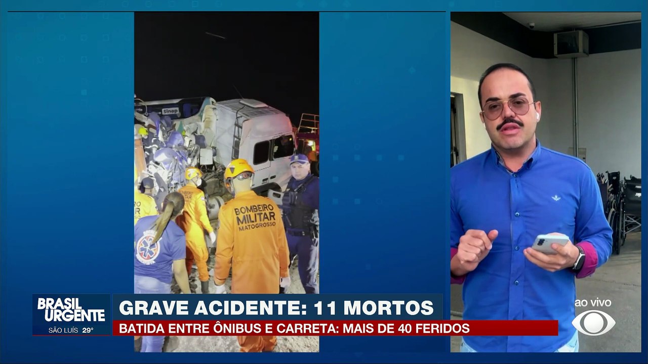 Acidente entre ônibus e carreta deixa 11 mortos e mais de 40 feridos no MT