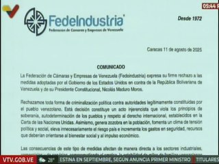 Fedeindustria rechaza las medidas de EE.UU. contra Venezuela y su presidente