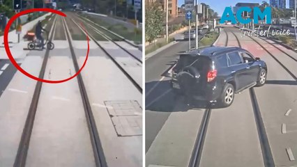 Footage reveals shocking light rail near misses