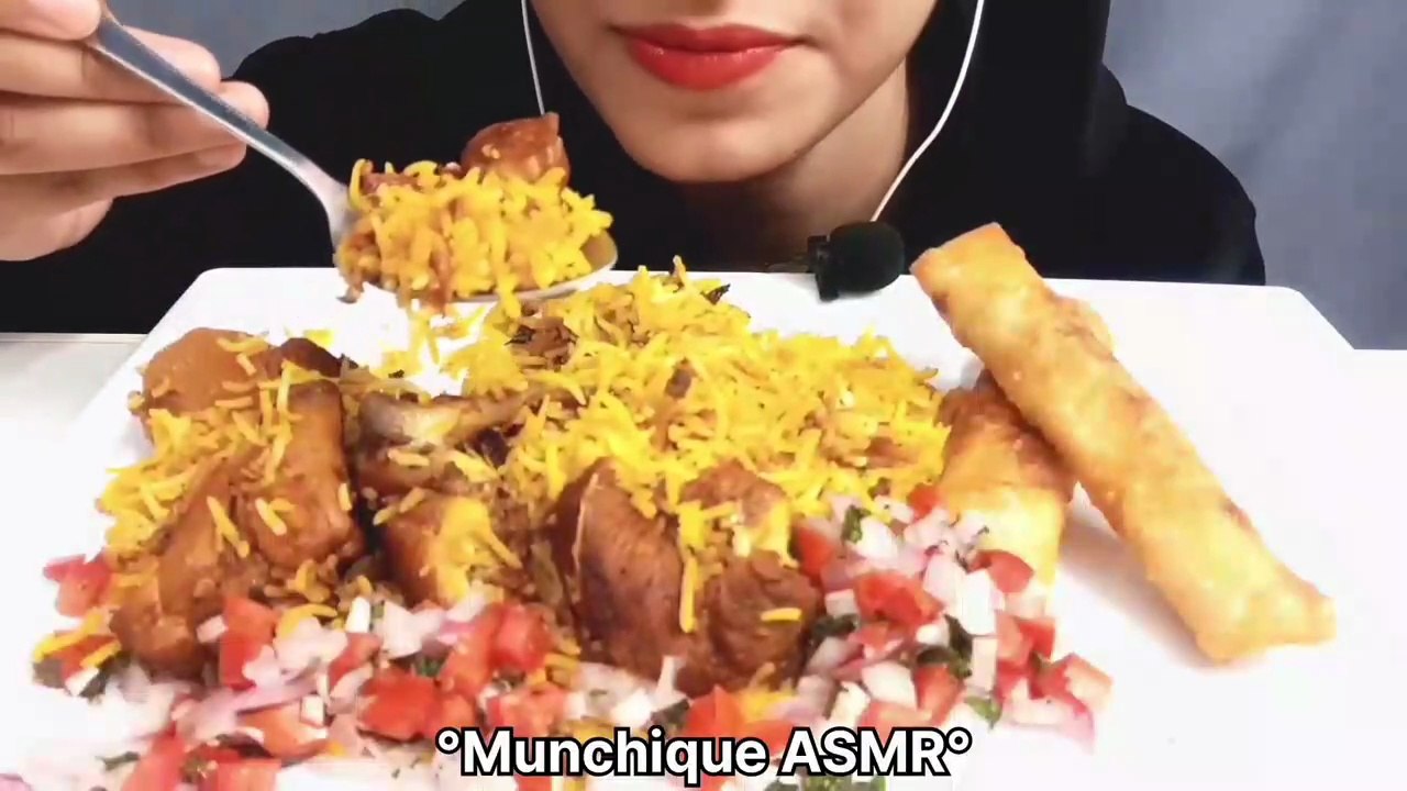 Eating Spicy Chicken Biryani Roll & Salad | ASMR Eating Mukbang
