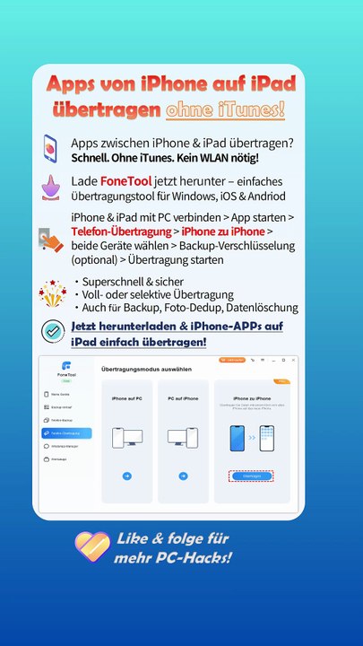 📱 Apps vom iPhone aufs iPad übertragen – einfach & ohne iTunes!