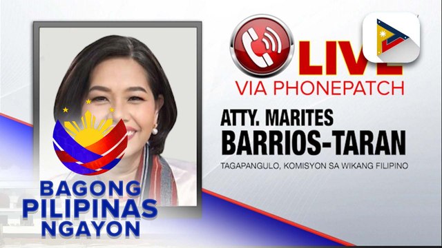 Panayam kay Atty. Marites Barrios-Taran, Tagapangulo ng Komisyon sa Wikang Filipino ukol sa mga plano at programma bilang bagong talagang commissioner sa wikang Filipino at ang selebrasyon ng Buwan ng Wikang Pambansa