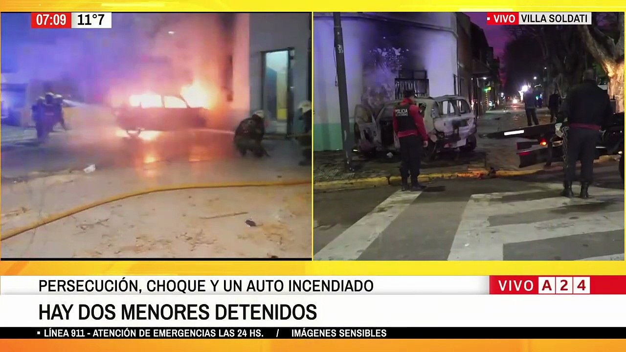 Persecución, choque y un auto incendiado