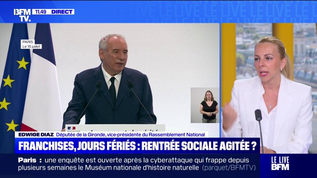 Suppression de deux jours fériés: Monsieur Bayrou est très isolé , estime Edwige Diaz (RN)